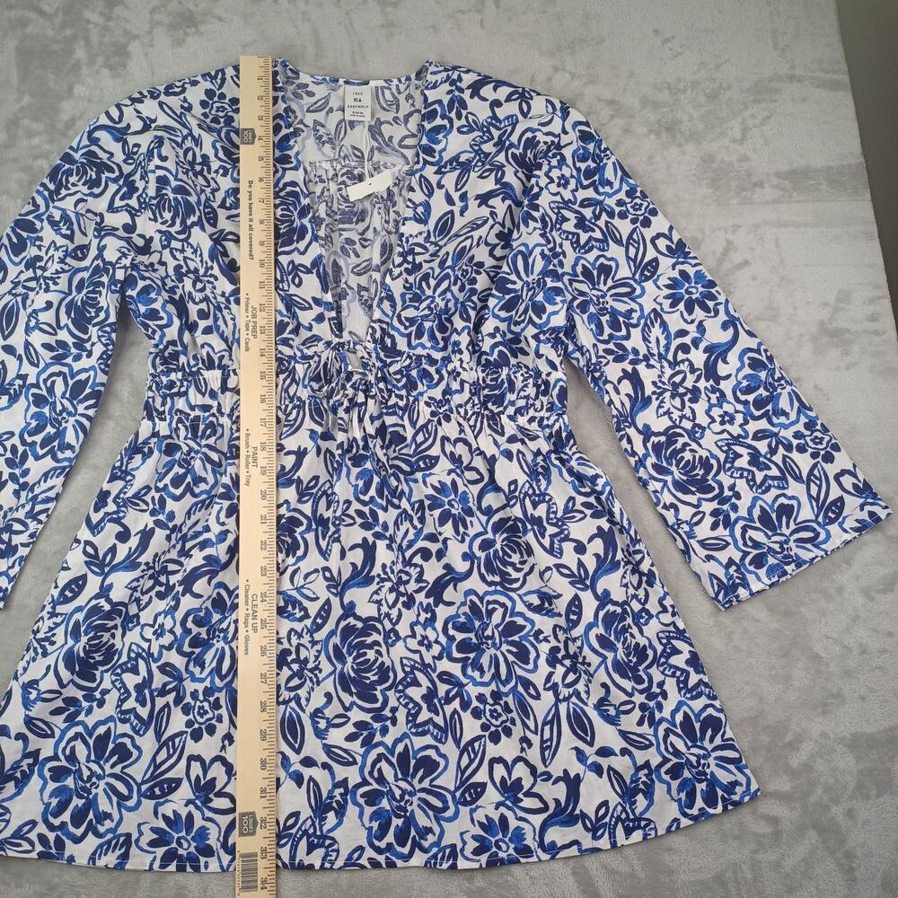 Free Assembly Women Floral Dress Cover Up XL Blue White Cotton Beach Resort - Picture 5 of 8
